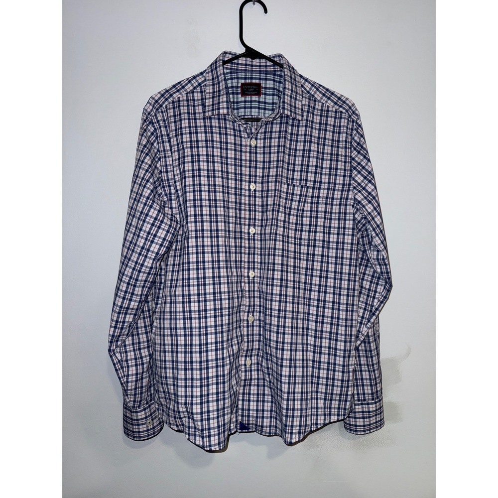 UNTUCKit Mens Large Slim Fit Plaid Button Down Shirt Long Sleeve Blue‎ Pink